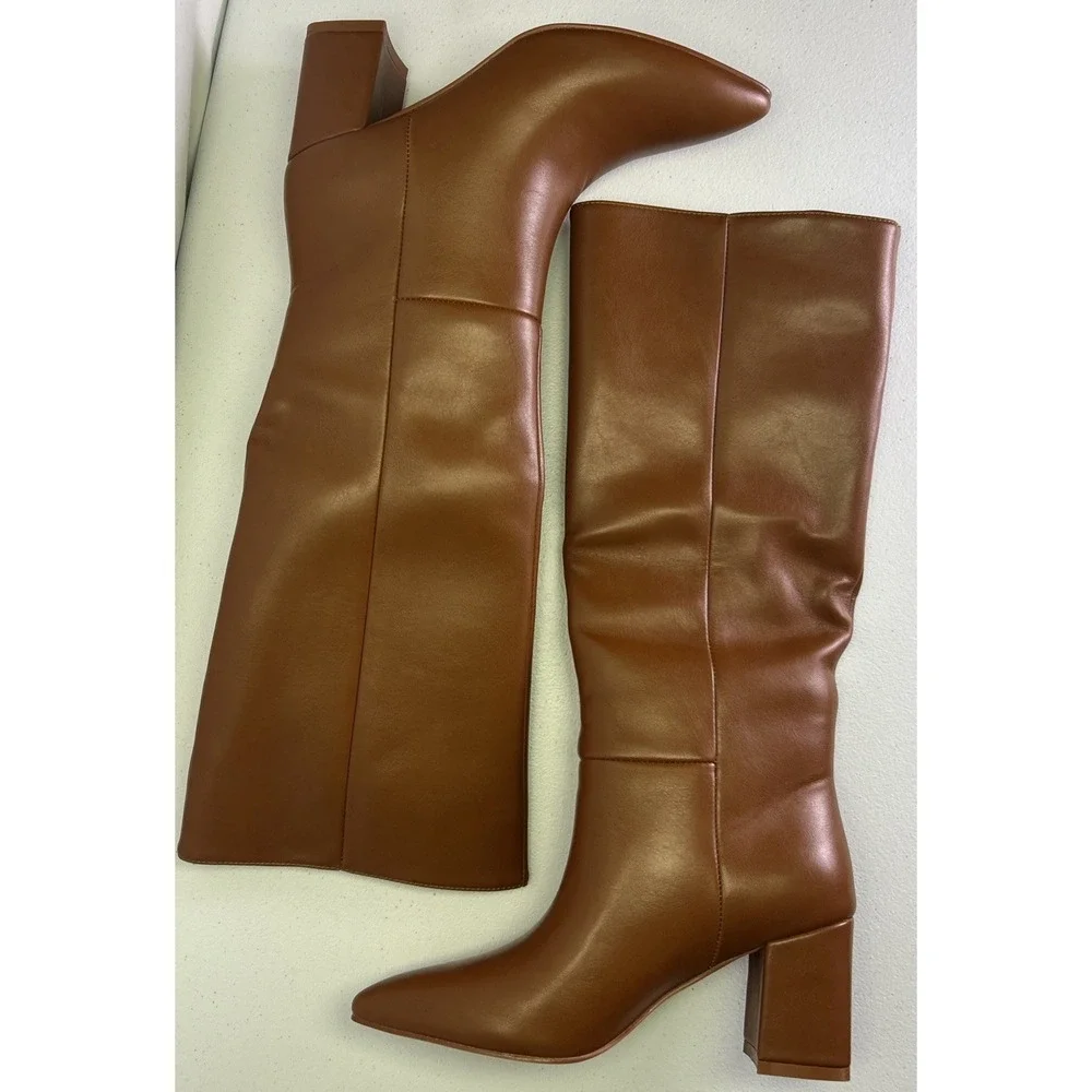 Wetkiss Womens Knee High Boots Size 6 Brown Faux Leather Pointed Toe NWB